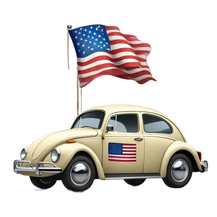 A beetle Volkswagen with an American flag  sticker