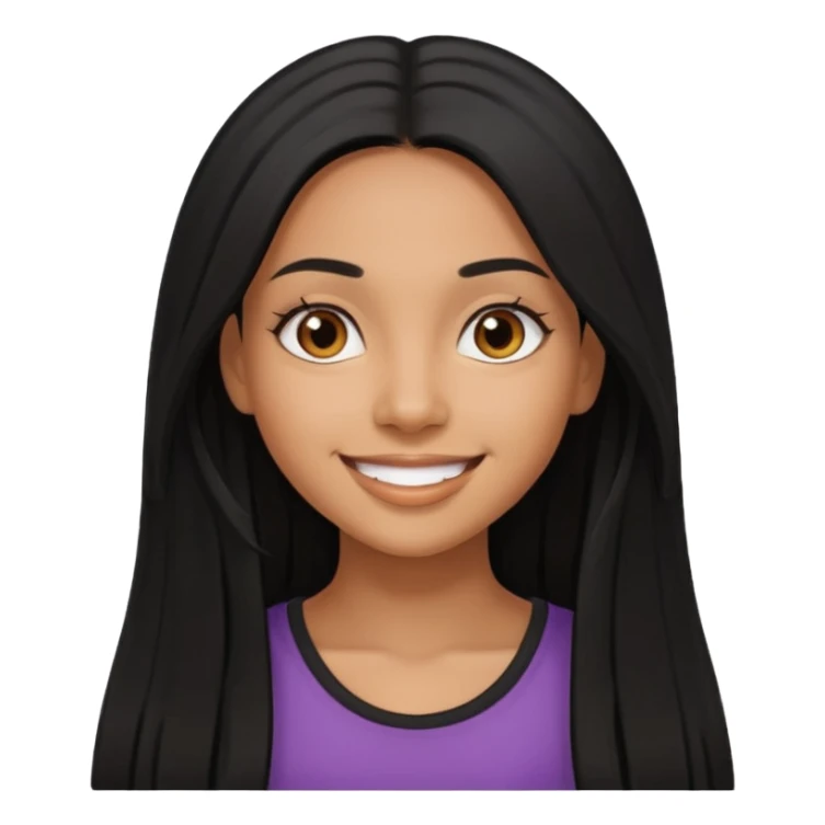 dark mixed girl with long black straight hair, smiling sticker