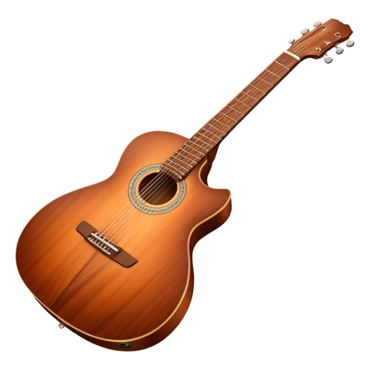Cinematic Realistic Guitar, smooth mahogany body with intricate wood grain, steel strings reflecting soft light, gentle hand positioning on the fretboard, glowing with warmth and musical soul. sticker