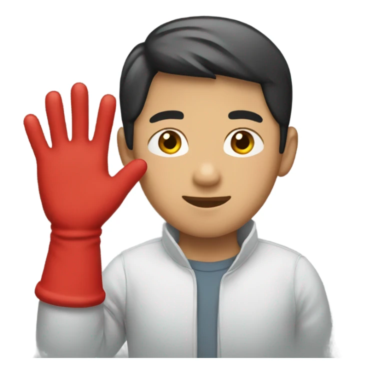 Asian boy wearing red gloves on hands sticker
