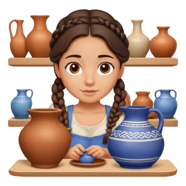 Brunette girl hair in braid doing pottery sticker