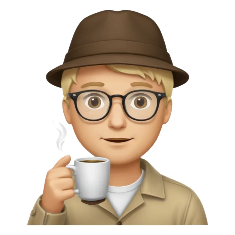 glasses blonde man drink coffe with hat  sticker