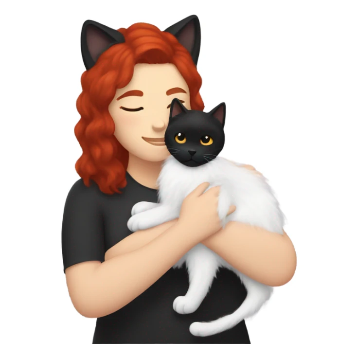 black fluffy cat and white woman with red hair cuddling sticker