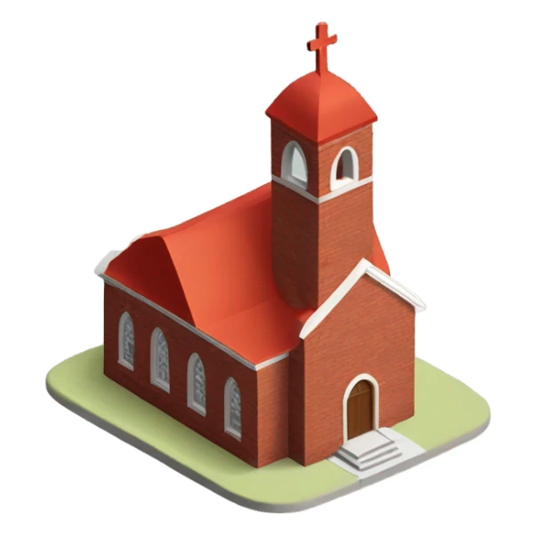 isometric modern red brick curved roof church sticker