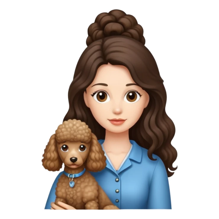 à beatiful long hair brunette with  and a poodle dog sticker