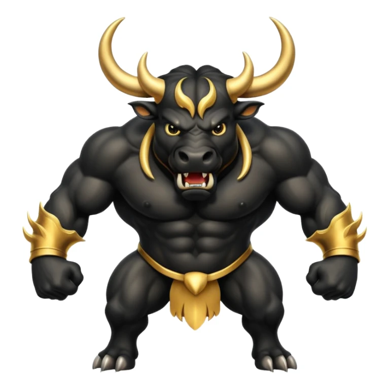 black angry powerful bull with golden horns emoji sticker