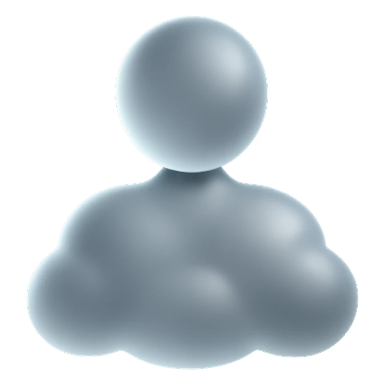 front view, person shoulders up, body made of white convex clouds, matte glass style sticker