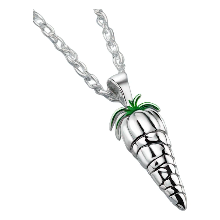 Realistic shiny metallic silver chain necklace with a metallic silver carrot pendant on the chain. sticker