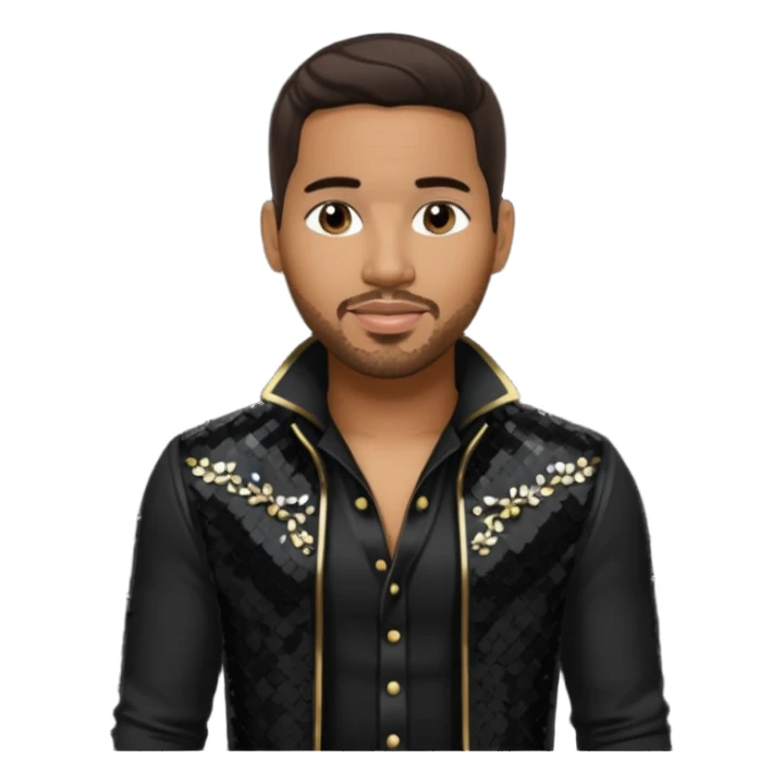 Romeo Santos with dark brown hair, black sequin outfit sticker