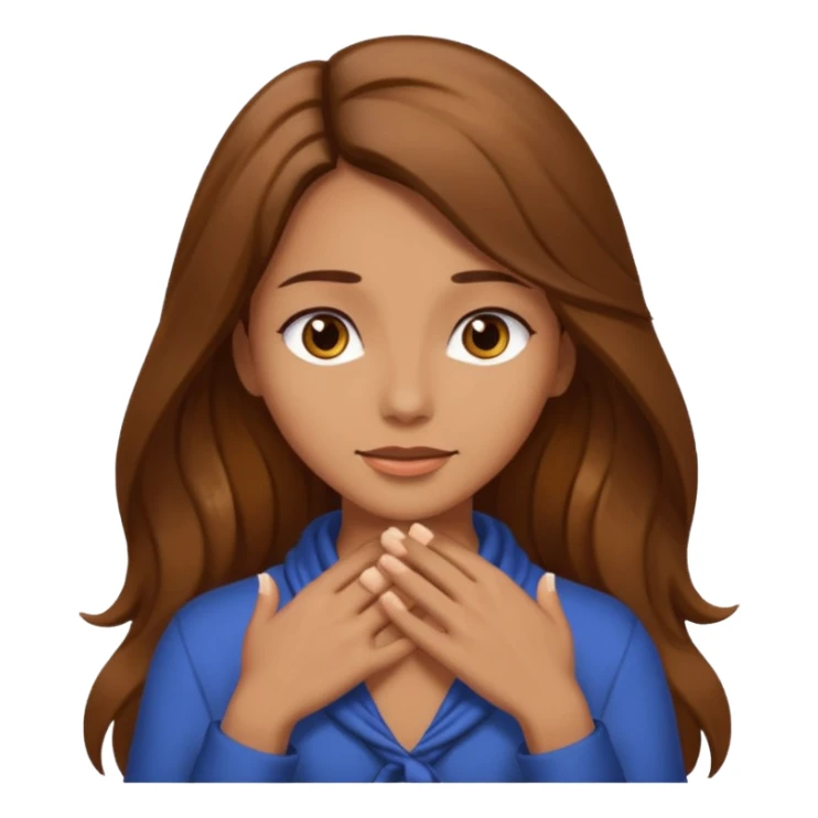 women with brown long hair with her hands around her neck. sticker