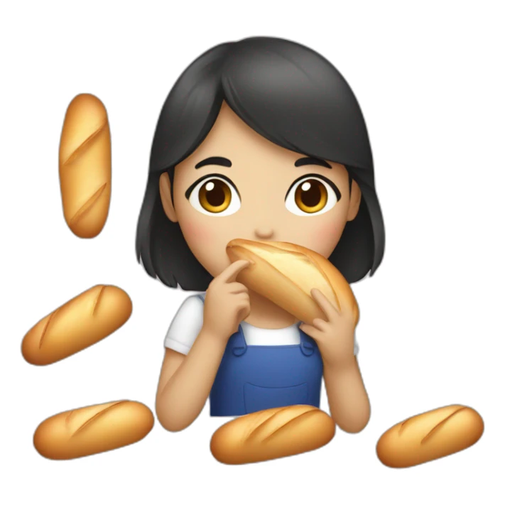 dark hair girl eating french baguette sticker
