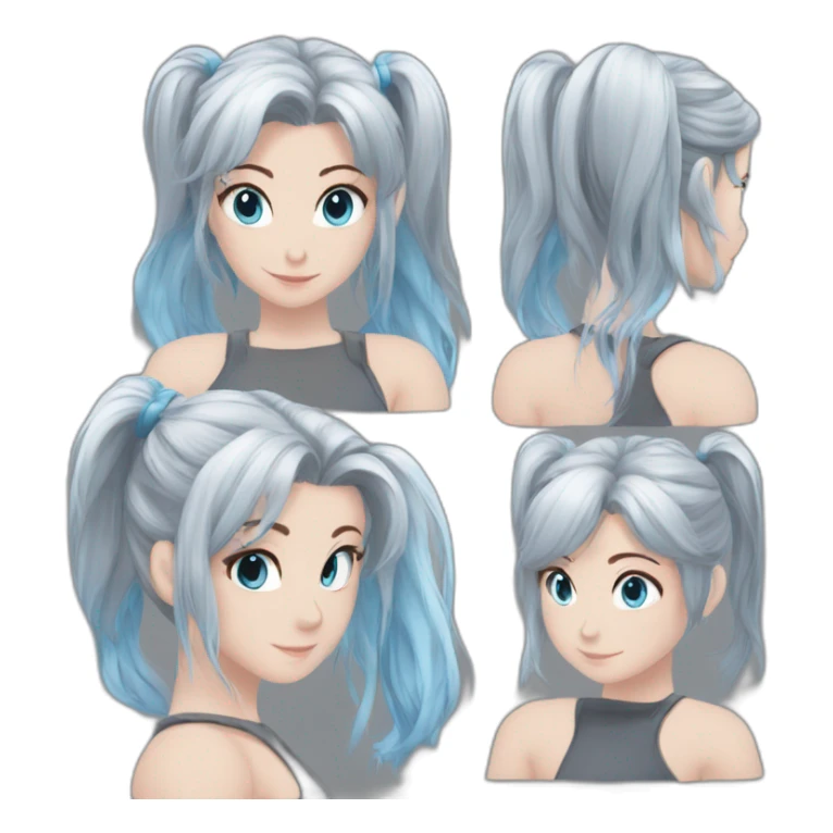 Niki shiina grey hair medium ponytail blue eyes sticker