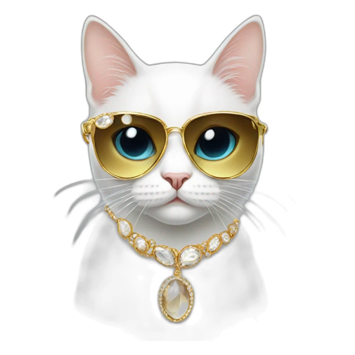 white Cat with big jewellery and sunglasses sticker