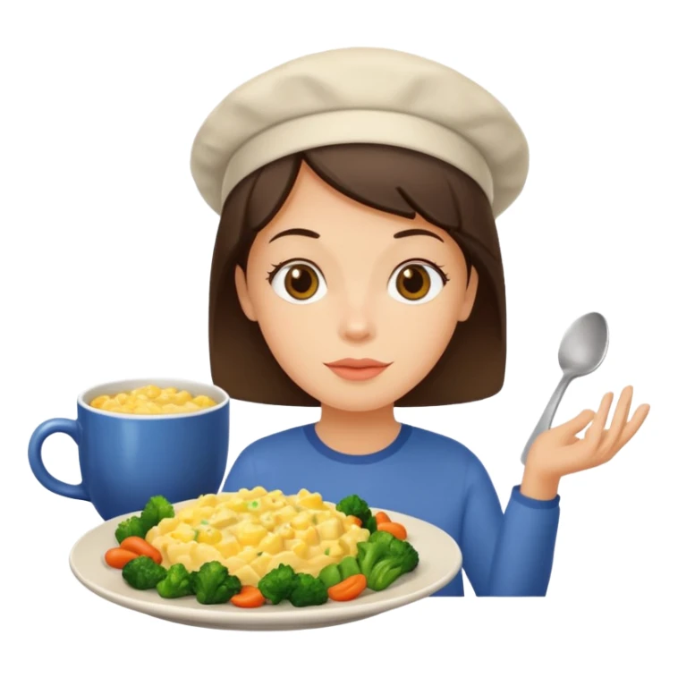 plate with eggs and veggies,  on the side coffee in cute mug sticker