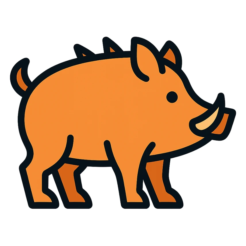 orange wild pig icon with color outline and black outlines sticker