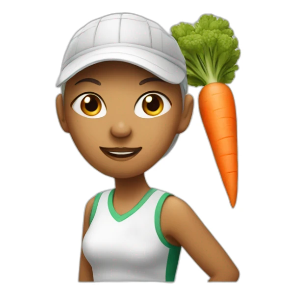 female tennis player with carrot as a nose sticker