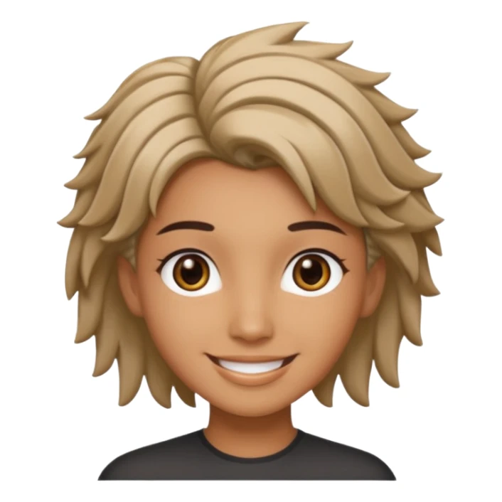 A person with a smile and AI-inspired hairstyle sticker