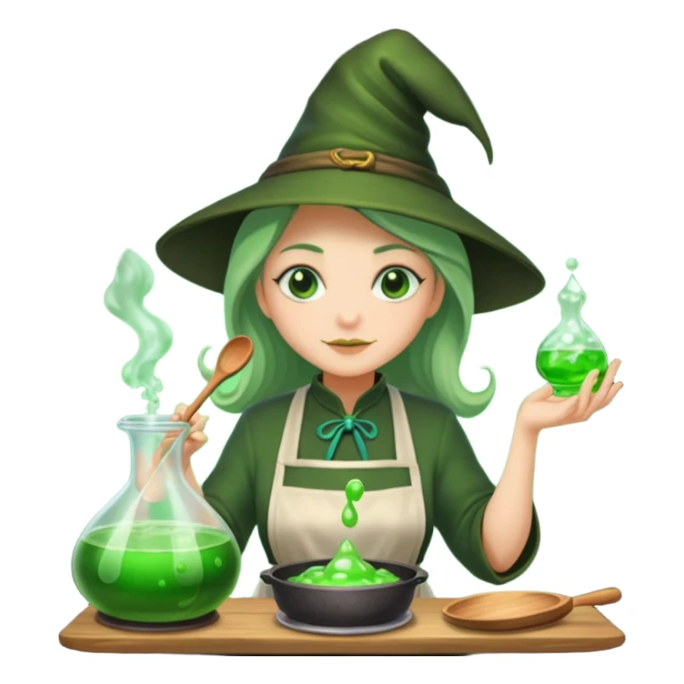 green witch cooking potion sticker