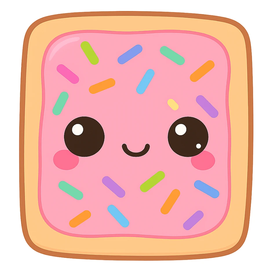 Enhance all the colors on the chibi poptart: make the pink frosting, sprinkles, and crust more vivid and saturated, while keeping the eyes cute and expressive. Maintain the transparent background. sticker