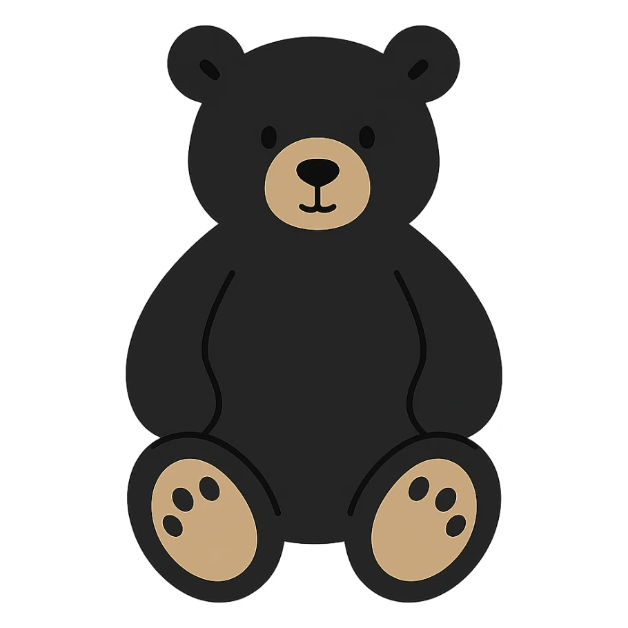 flat vector black bear jellycat plush sticker