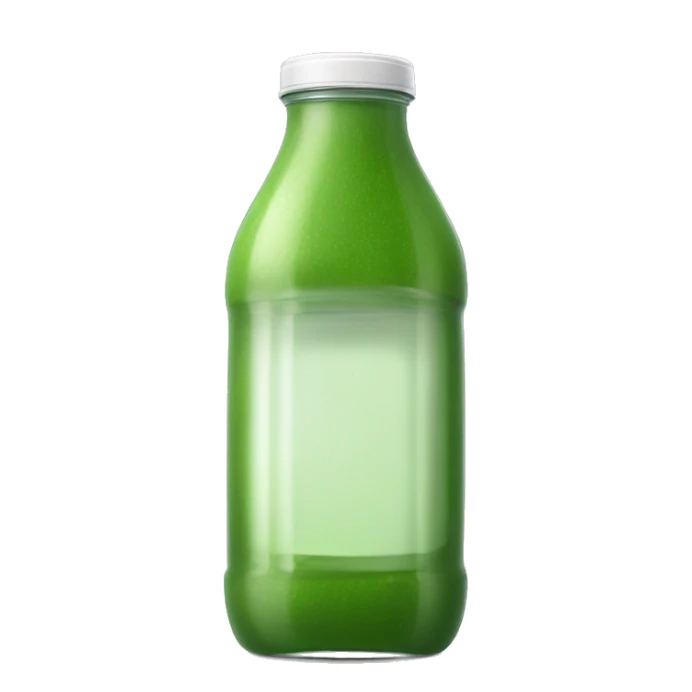 aesthetic green juice in tall clear full plastic drink bottle with white lid realistic soft textures sticker