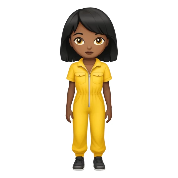 fille noir et cheveux noir avec un ensemble collant jaune sticker