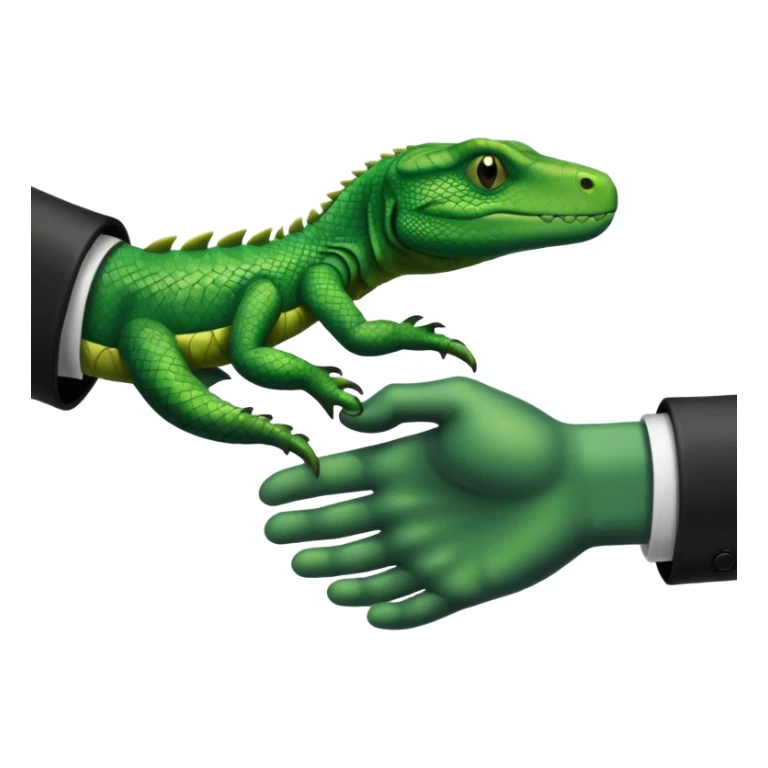 Black hand shaking hands with a green reptile scaled hand  sticker