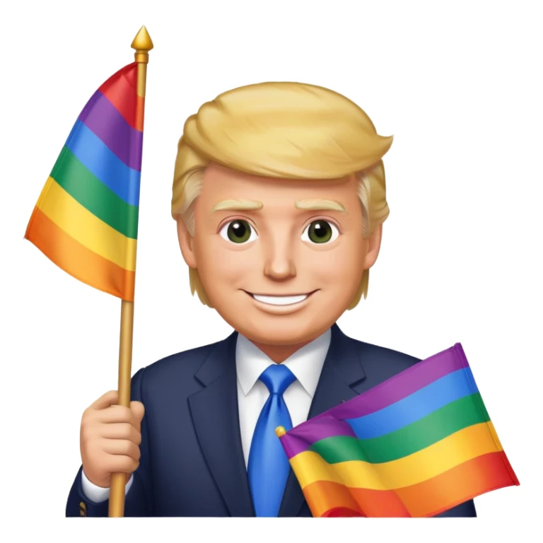 Create an emoji of donald trump, holsing a pride flag joyfully sticker
