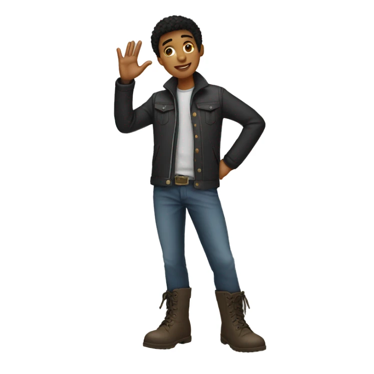 a black and white cartoon boy wearing boots one by one using his hand sticker