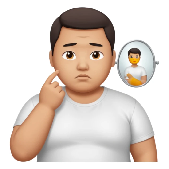 A young Asian guy has let his body go and is looking sadly in the mirror. sticker