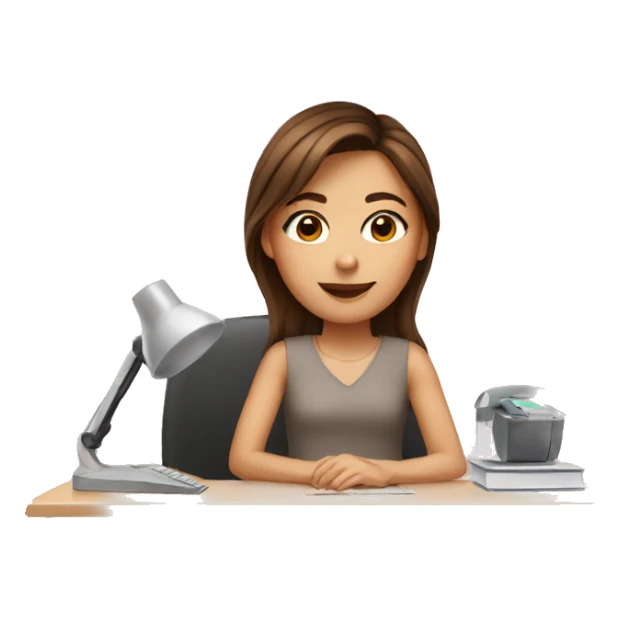 brown haired girl in desk sticker