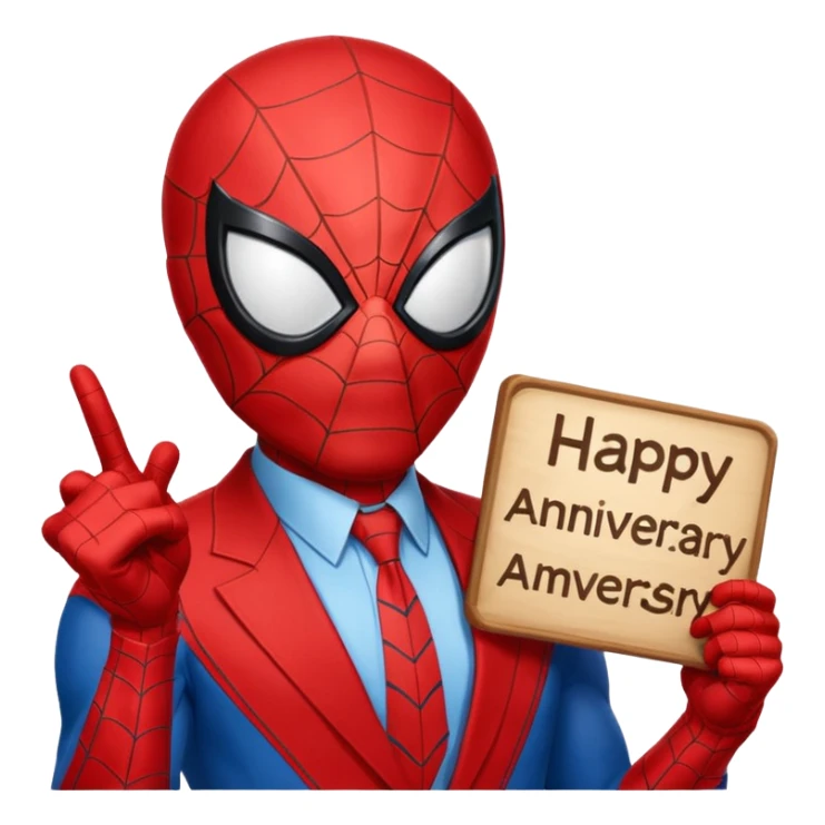 Spider-Man with a sign that says happy anniversary sticker