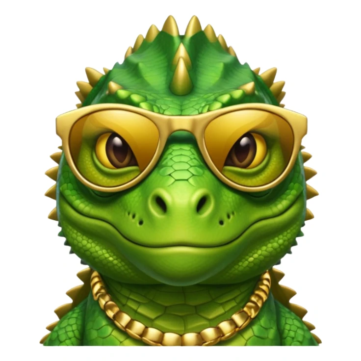 rich capitalist iguana head with golden glossy sunglasses sticker