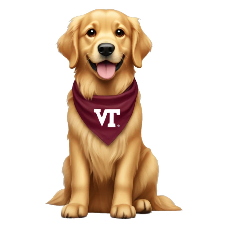 golden retriever with virginia tech bandana  sticker