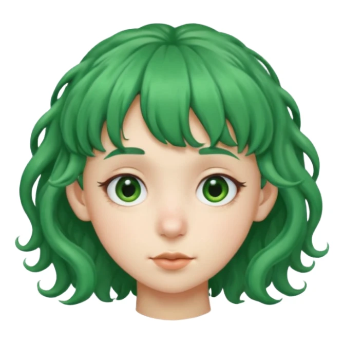 green curly  haired with hair bangs big head accessory big nose mid size ear young piercing  sticker