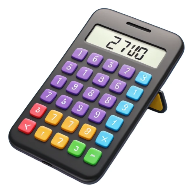 3D iPhone style emoji of a calculator with numbers on display, symbolizing calculation, vibrant colors, isolated on white background, soft shadows, high detail, playful and cute. sticker