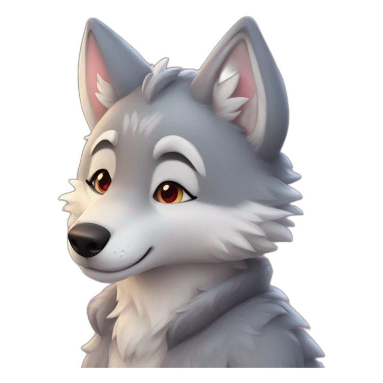 An full body furry anthropomorphic grey wolf in love rosy cheeks. Anthro. Hearts in air sticker