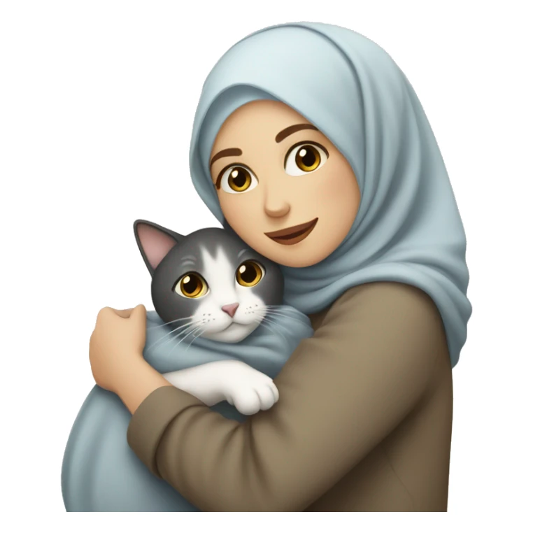 pretty white skin woman with hijab hugging a cat sticker