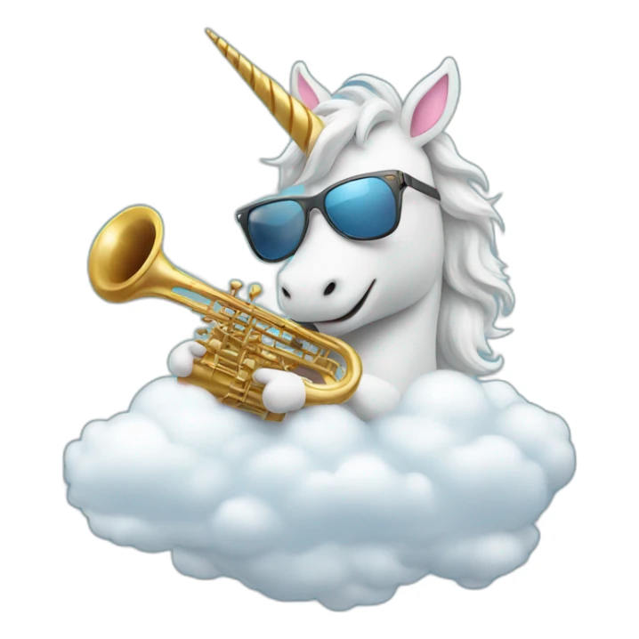 a unicorn wearing sunglasses and playing saxophone on a cloud sticker