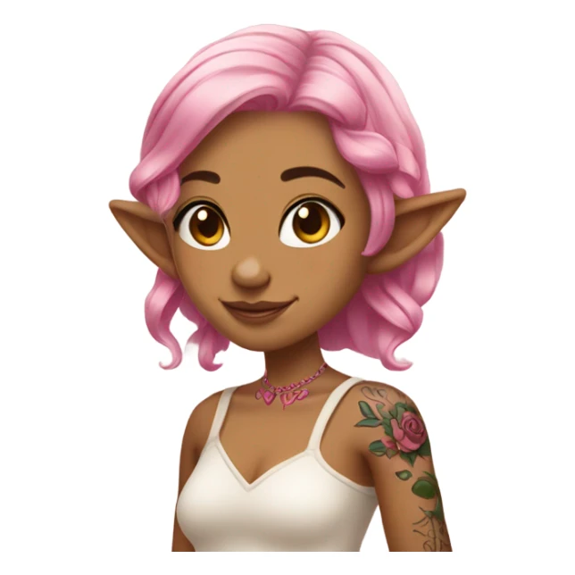 tan elf girl pink hair with tattoos sticker