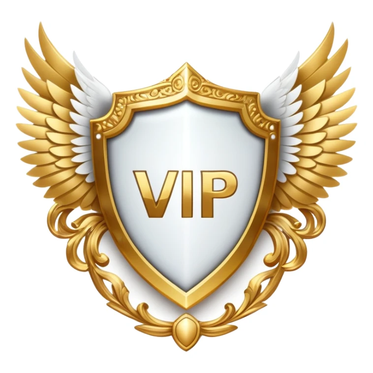 Gold shield with white wings and VIP text in the center sticker