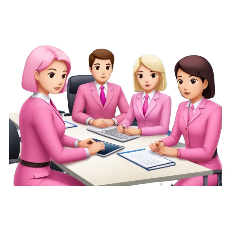 people in pink SPAM office setting with a SPAMGAGE meeting landscape  sticker