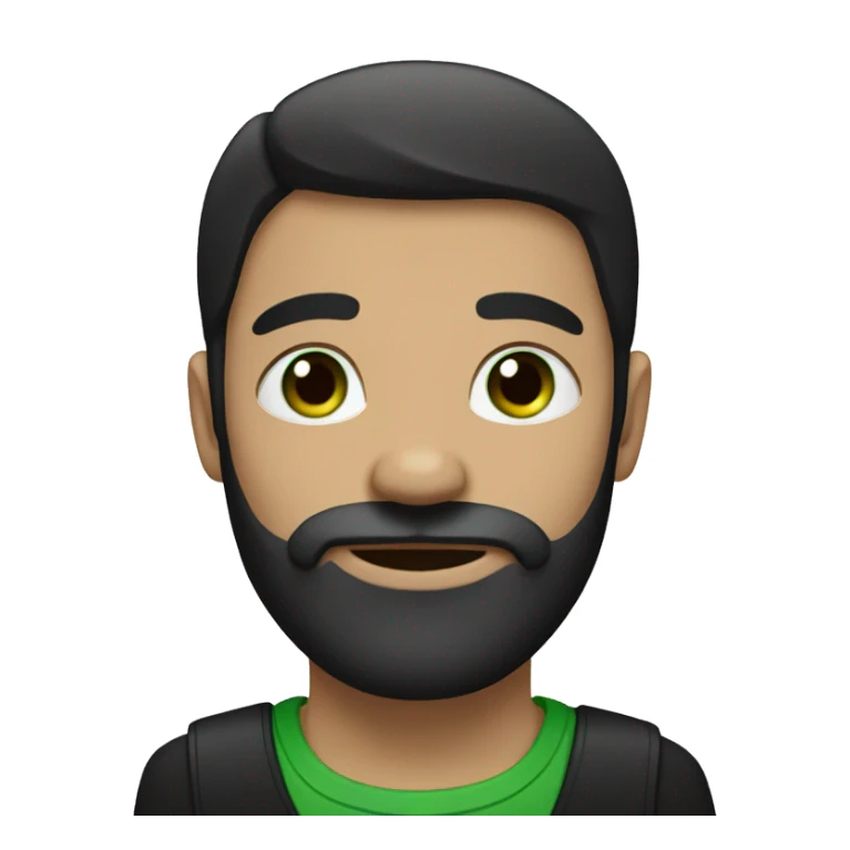 a brunette with a beard and green eyes with a black dog sticker