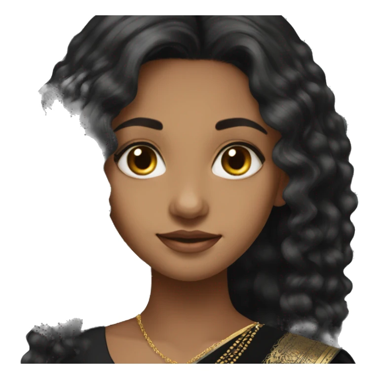 Light skin black long hair girl wearing black saree sticker