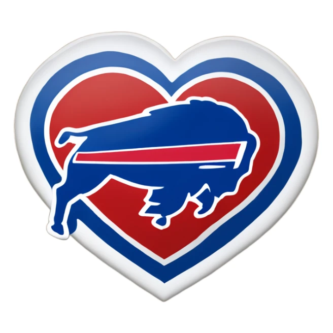 One solid Heart emoji with nothing outside of it with the blue border outside heart, red heart inside, smaller white heart inside of that, with the nfl Buffalo bills in the middle  sticker