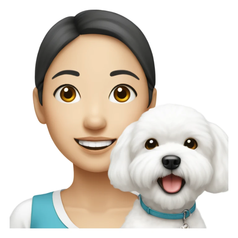 A cute and happy bichon frise with an Asian woman  sticker