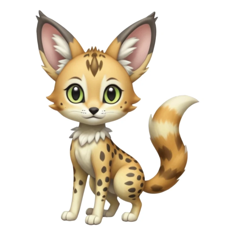 Big-eared big-eyed cute realistic animalistic feral digitigrade 4-legged anime-styled Meloetta-Trico-Vernid-Sergal-Serval-hybrid-fusion-creature-animal, full body sticker
