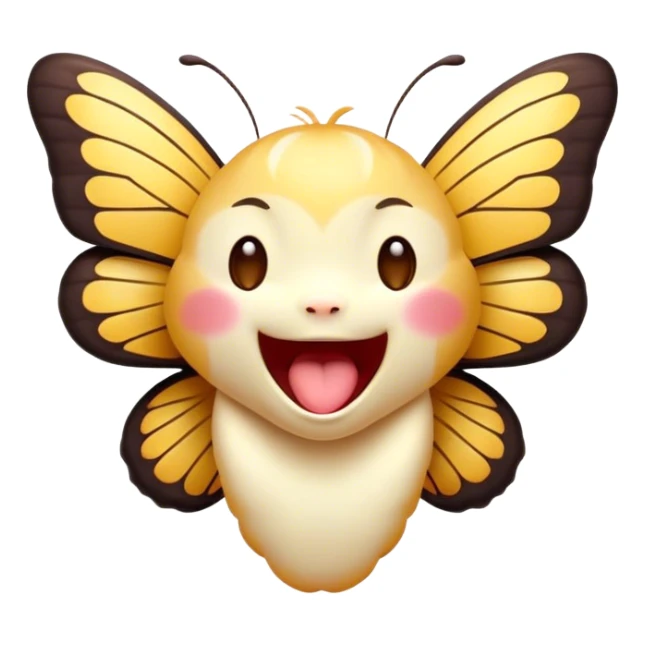 Cinematic Adorable Yawning Butterfly Portrait Emoji, Head tilted slightly with a dramatic, wide-open yawn, showcasing a delicate, softly fluttering body with gently drooping wings and sleepy, half-closed eyes, Simplified yet irresistibly cute features, highly detailed, glowing with a soft, cozy luminescence, high shine, relaxed yet expressive, stylized with a dash of whimsical floral charm, soft glowing outline, capturing the essence of a drowsy butterfly that appears ready to rest its wings for a nap! sticker