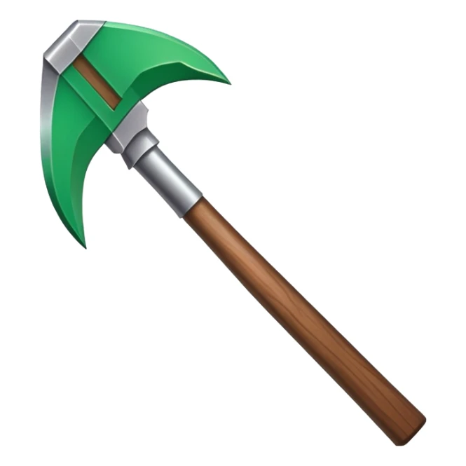 Minecraft hoe with brown handle and emerald green blade sticker
