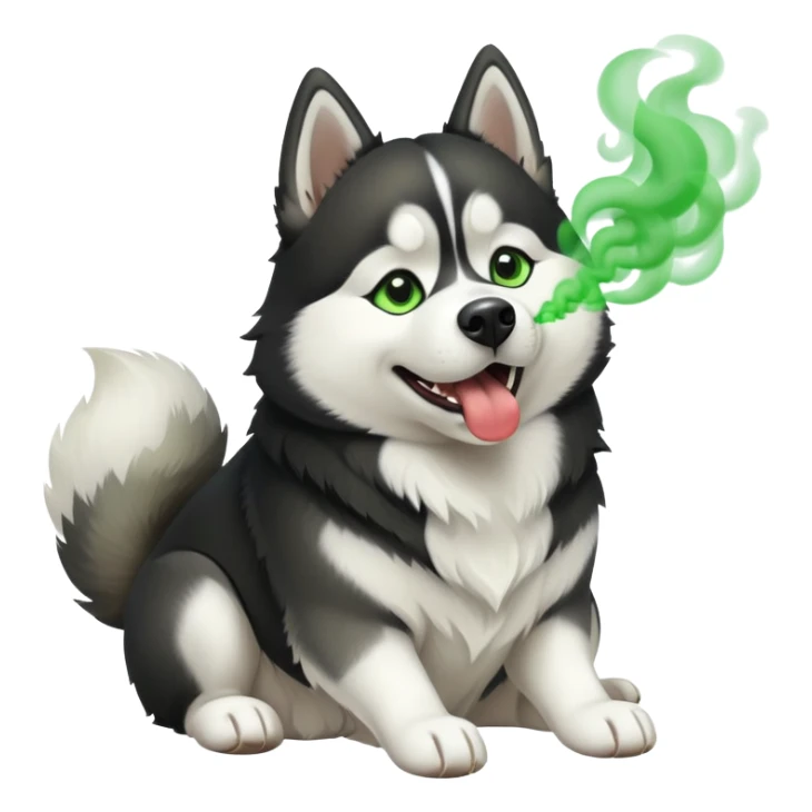 Black and white Husky dog farting green smoke sticker